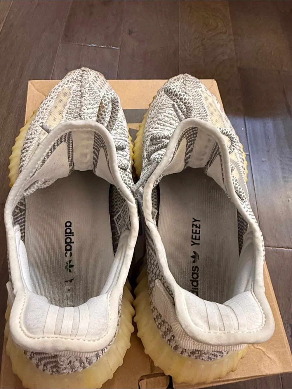 Adidas Yeezy Boost 350 Men's Knit Sneakers in Light Gray and Yellow